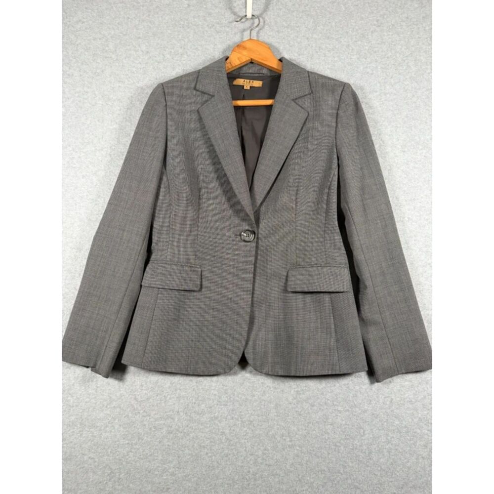 Alex Marie Women's 8 Gray One Button Tailored Career Blazer Jacket 3973